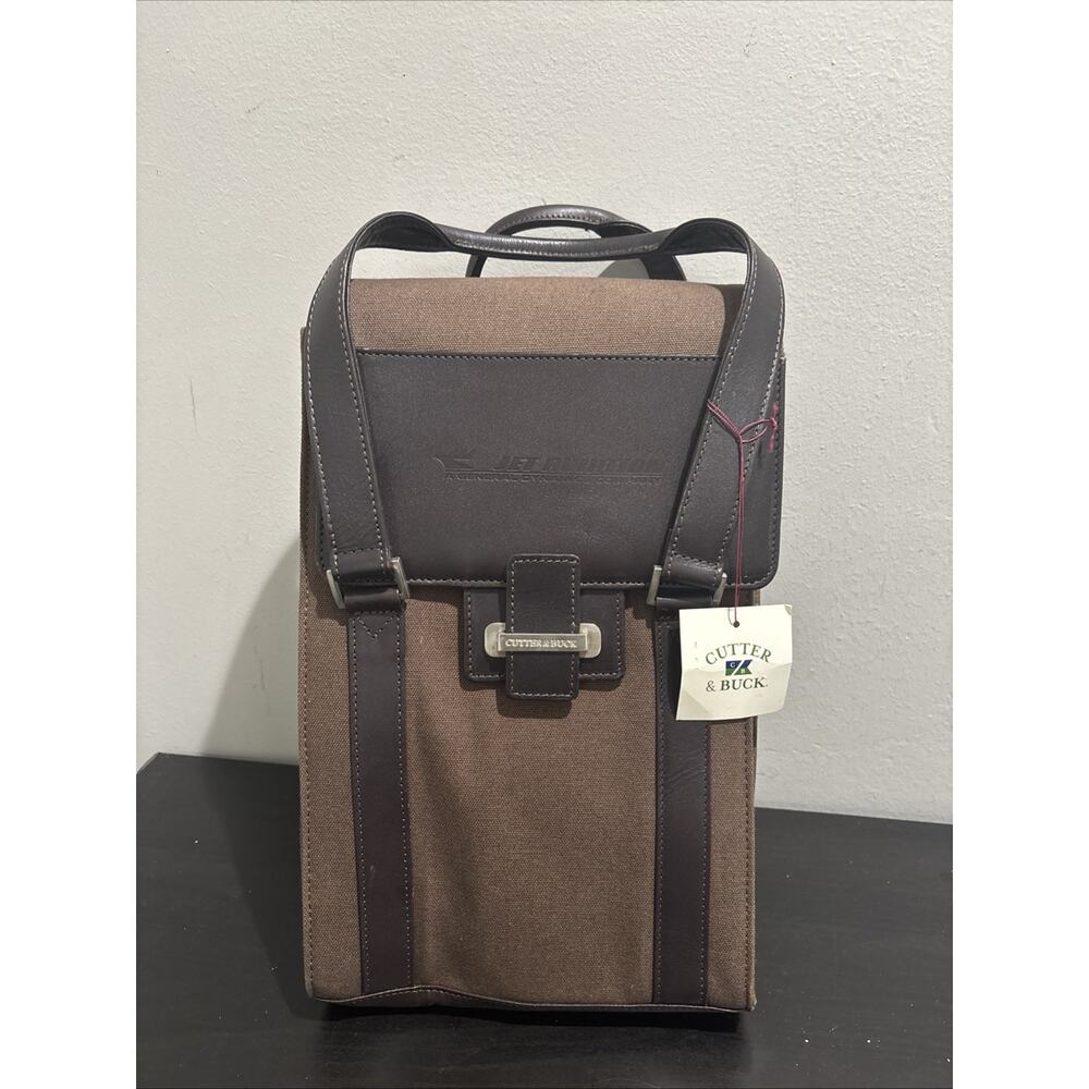 Cutter & Buck JET Aviation Classic Valet Wine Bottle Tote Bag Leather Canvas NEW